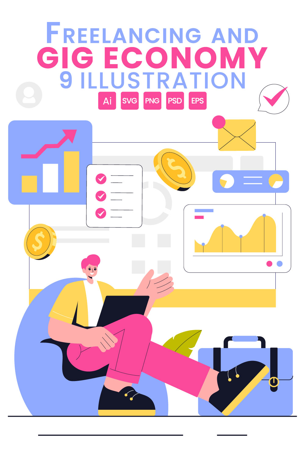 9 Freelancing and Gig Economy Illustration pinterest preview image.