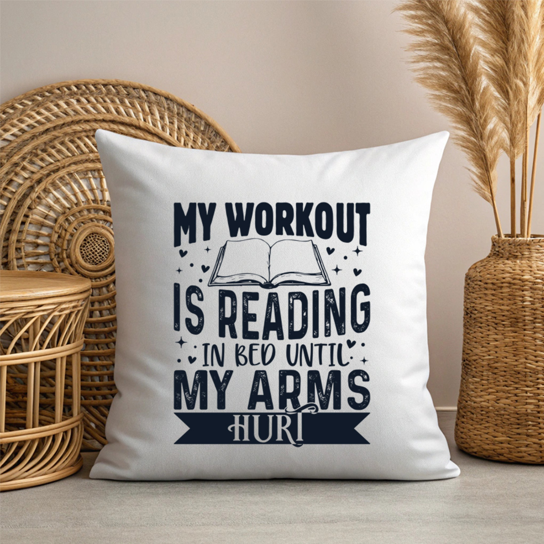 funny reading quote – my workout is reading in bed book lover t shirt design 3 with pillow mock up 925