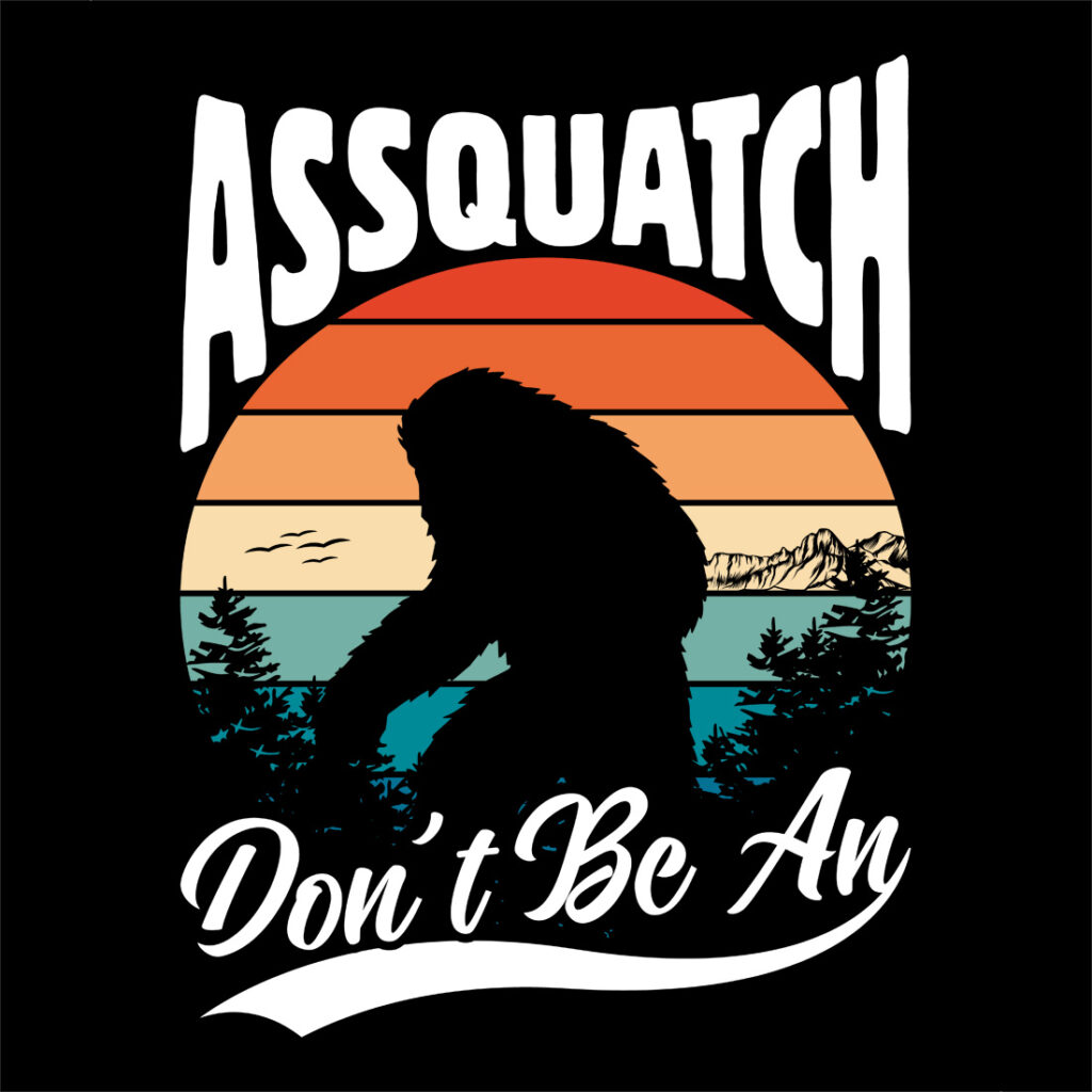 Funny retro bigfoot silhouette t shirt design with vintage sunset ...