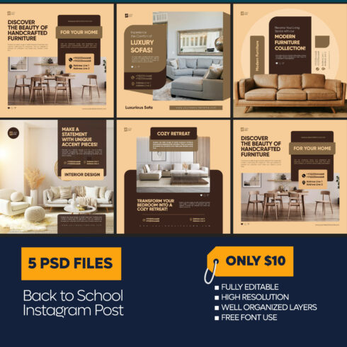 Furniture Brand Social Media Post Design [5 PSD] - ONLY $10 cover image.