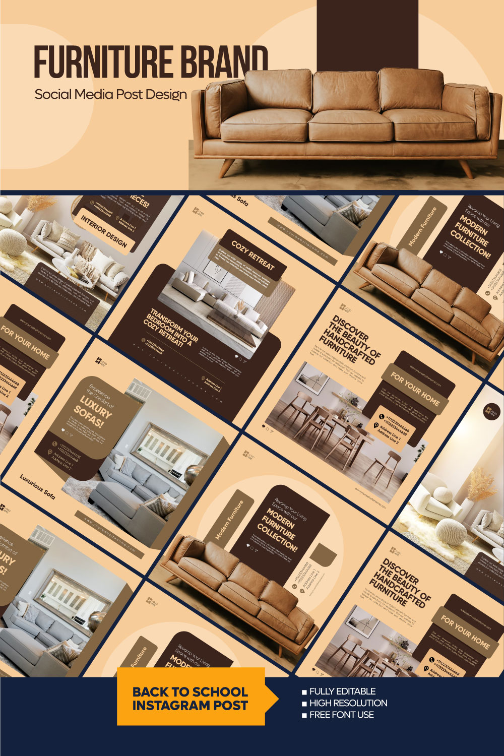 Furniture Brand Social Media Post Design [5 PSD] - ONLY $10 pinterest preview image.