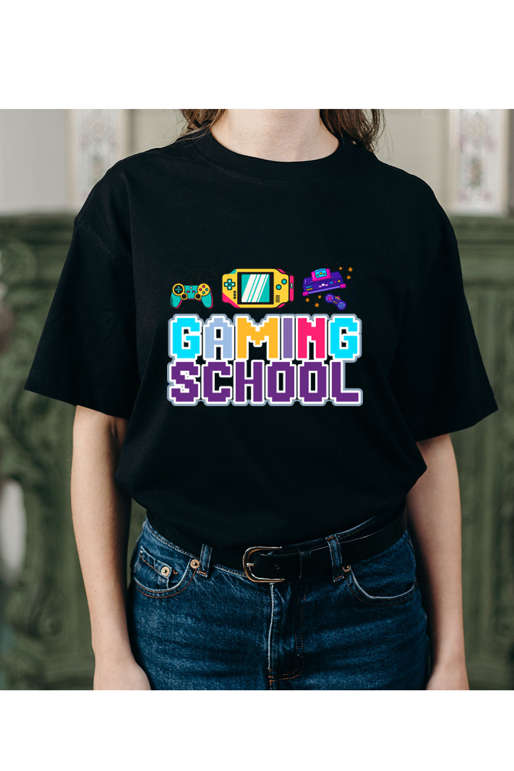 Gaming School T-Shirt Design pinterest preview image.