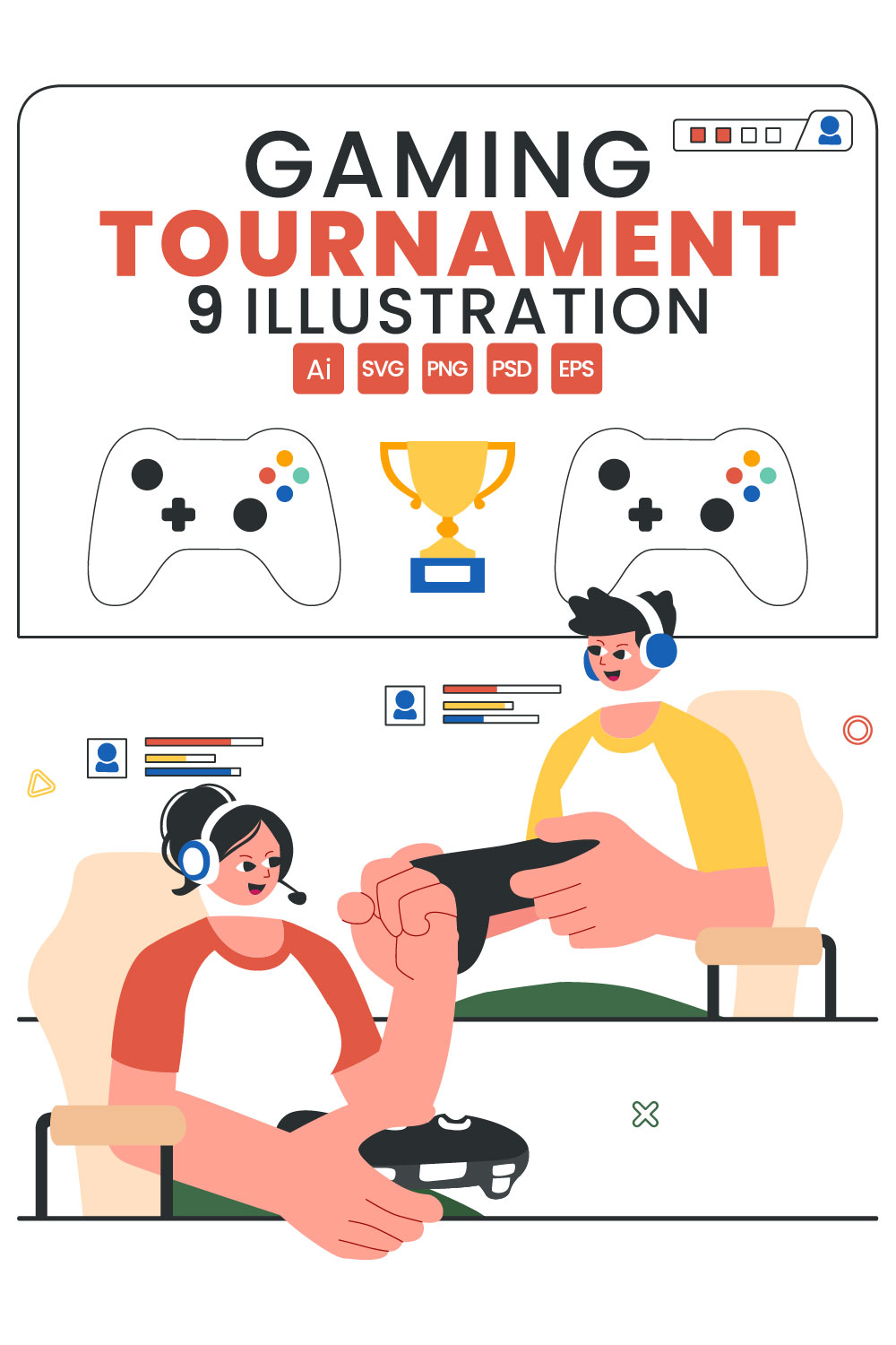 9 E-Sports Gaming Tournament Illustration pinterest preview image.