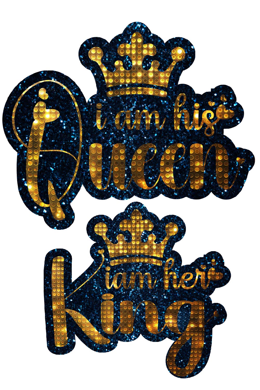 King and Queen Matching Couples T-Shirt Design, PNG, King-Queen Glitter Png pinterest preview image.