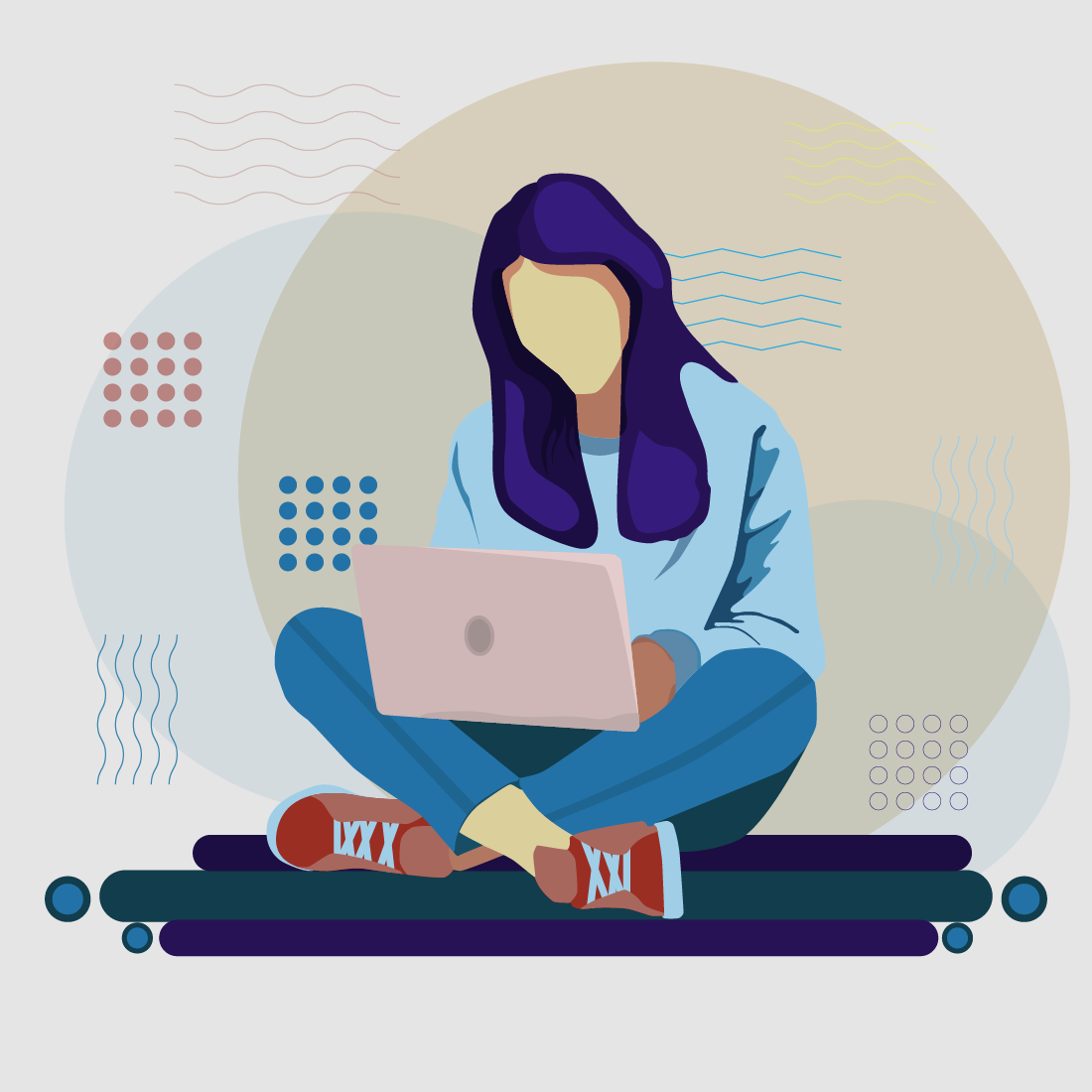 Girl with Laptop Illustration preview image.