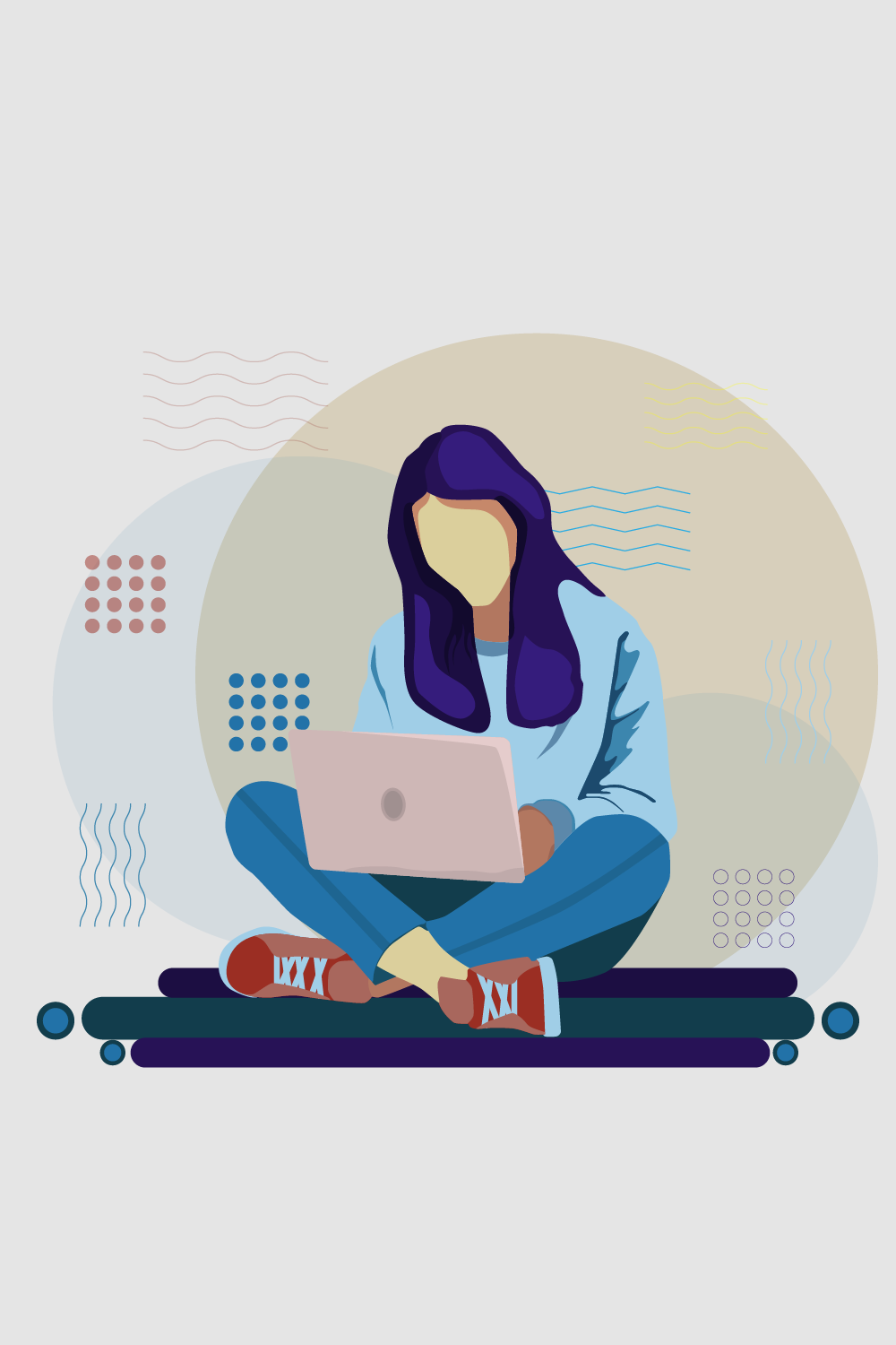 Girl with Laptop Illustration pinterest preview image.