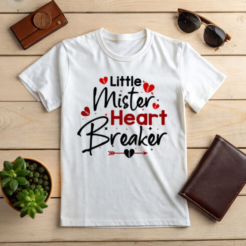 Little Mister Heart Breaker Funny Valentine typography Vector design cover image.