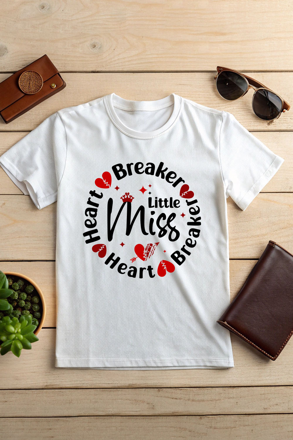 Little Miss Heart Breaker Funny Valentine typography Vector design pinterest preview image.