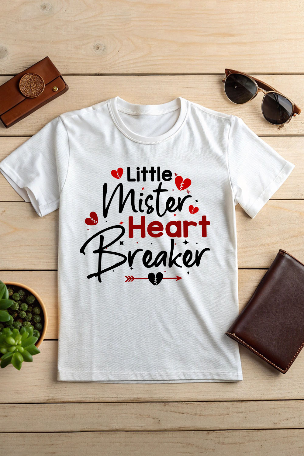 Little Mister Heart Breaker Funny Valentine typography Vector design pinterest preview image.