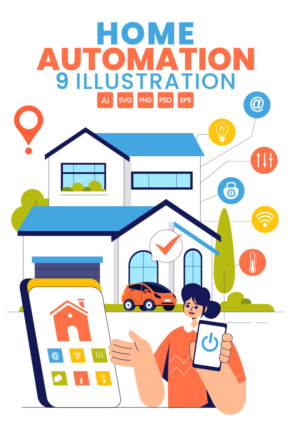 9 Smart Home Automation Illustration pinterest preview image.