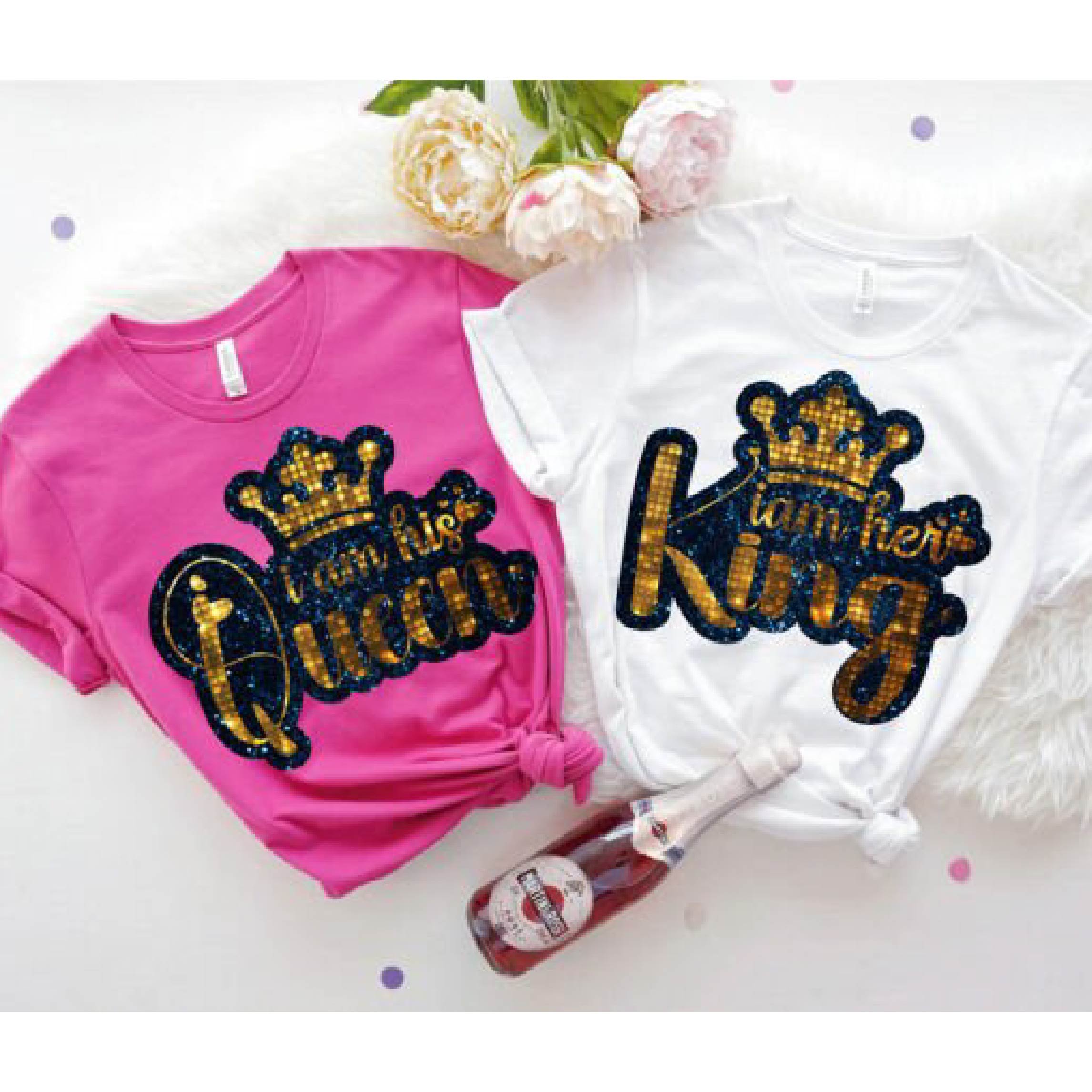 King and Queen Matching Couples T-Shirt Design, PNG, King-Queen Glitter Png cover image.