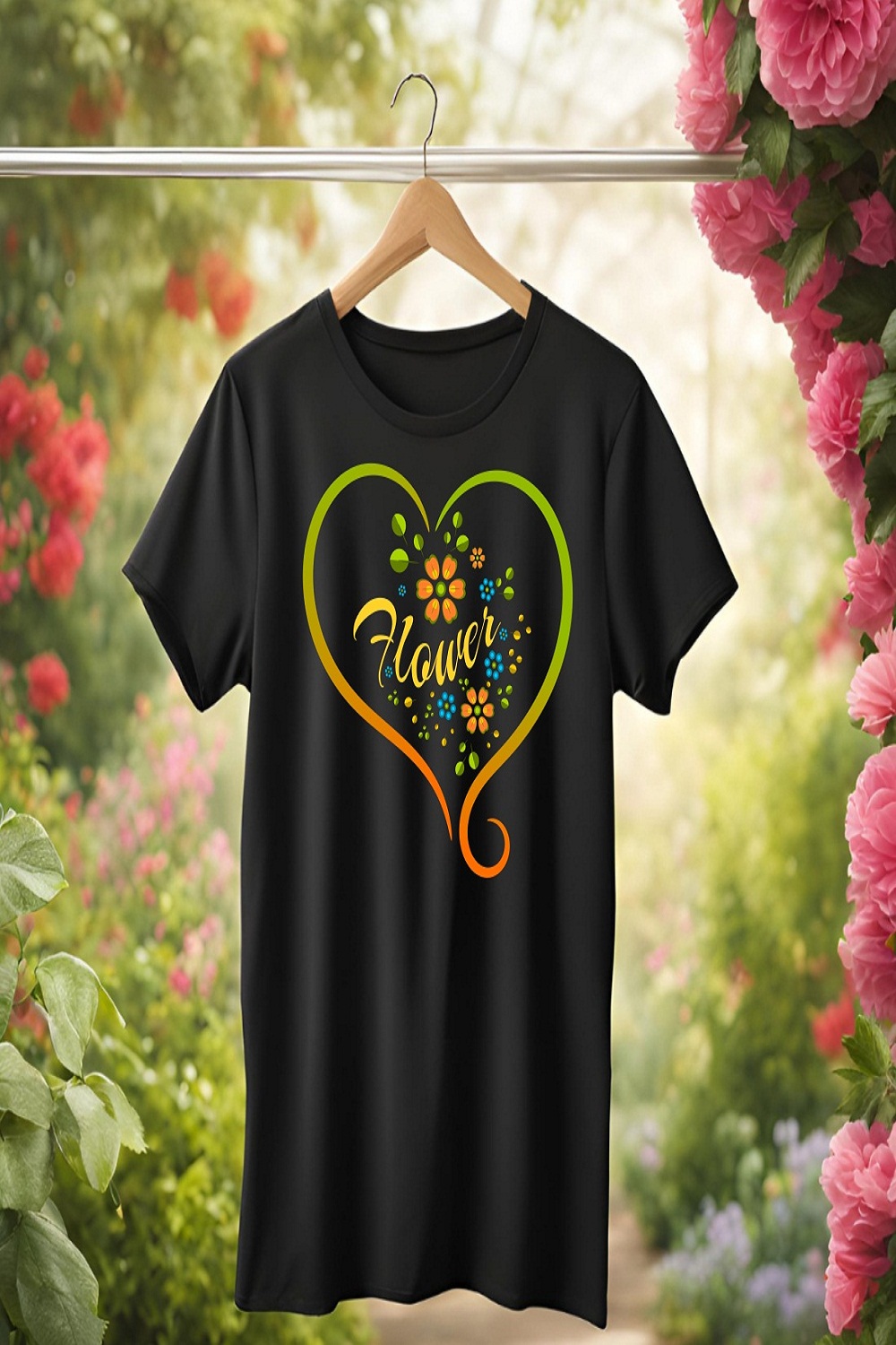 heart and flowers illustration t-shirt design pinterest preview image.