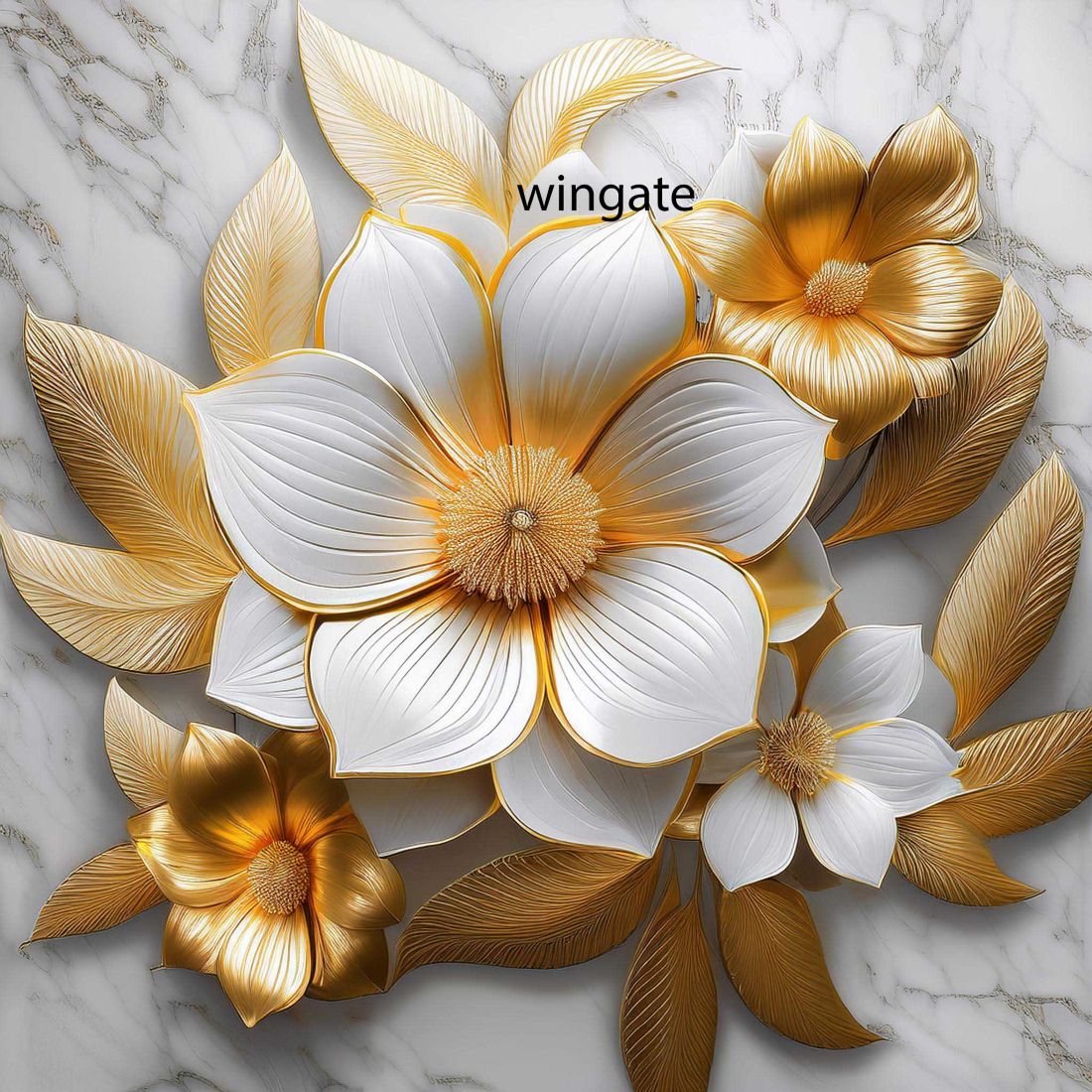 Gold and White Flowers on White Marbled Texture cover image.