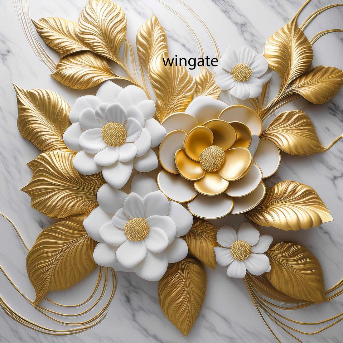 Gold and White Flowers on White Marbled Texture preview image.