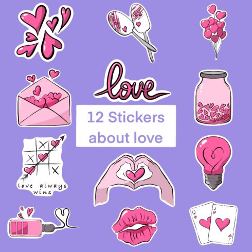 12 Stickers about love cover image.