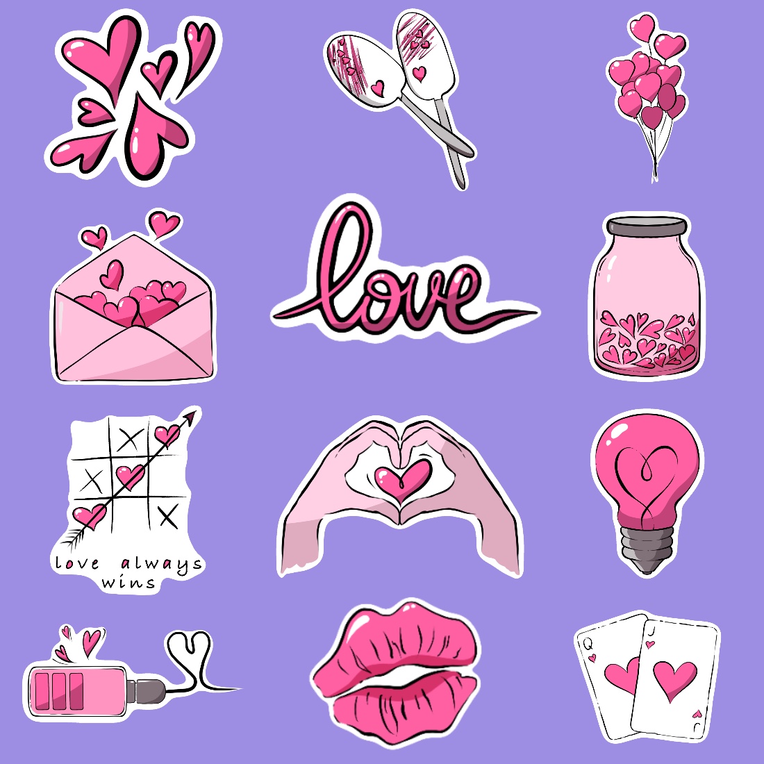 12 Stickers about love preview image.