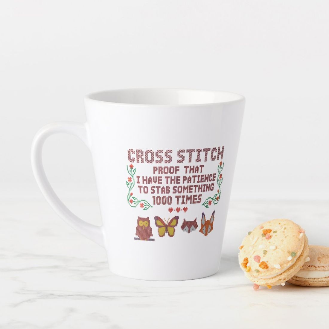 Funny Cross Stitch Lover Mug Design – 'Have Patience to Stab 1000 Times' preview image.