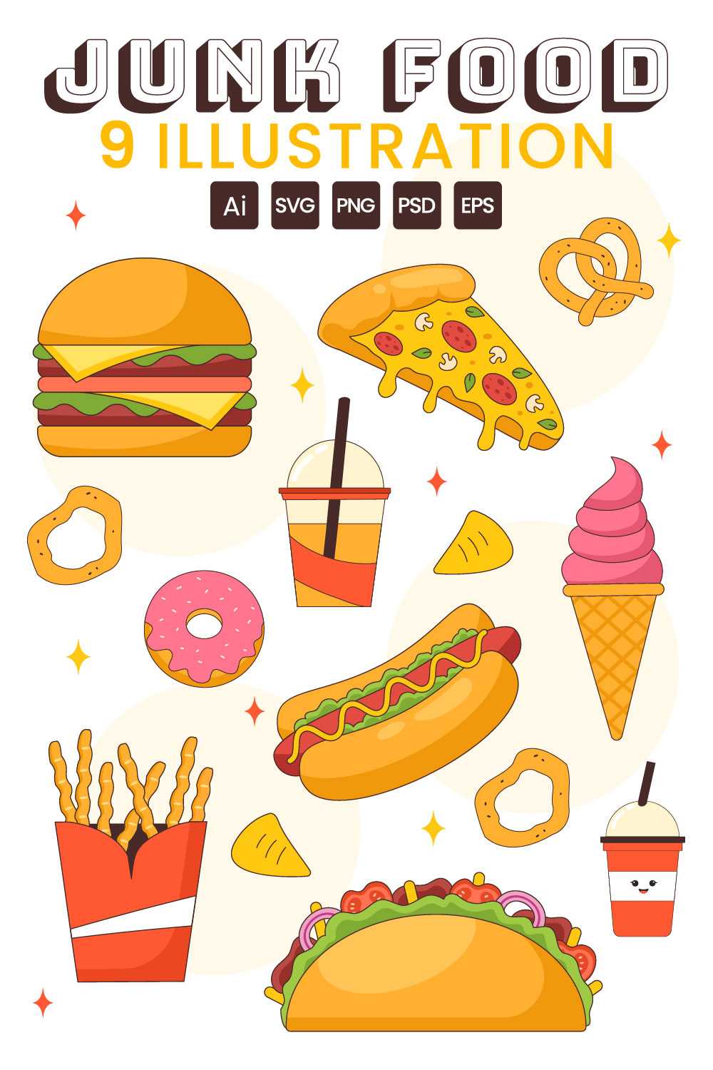 9 Delicious Junk Food Illustration pinterest preview image.