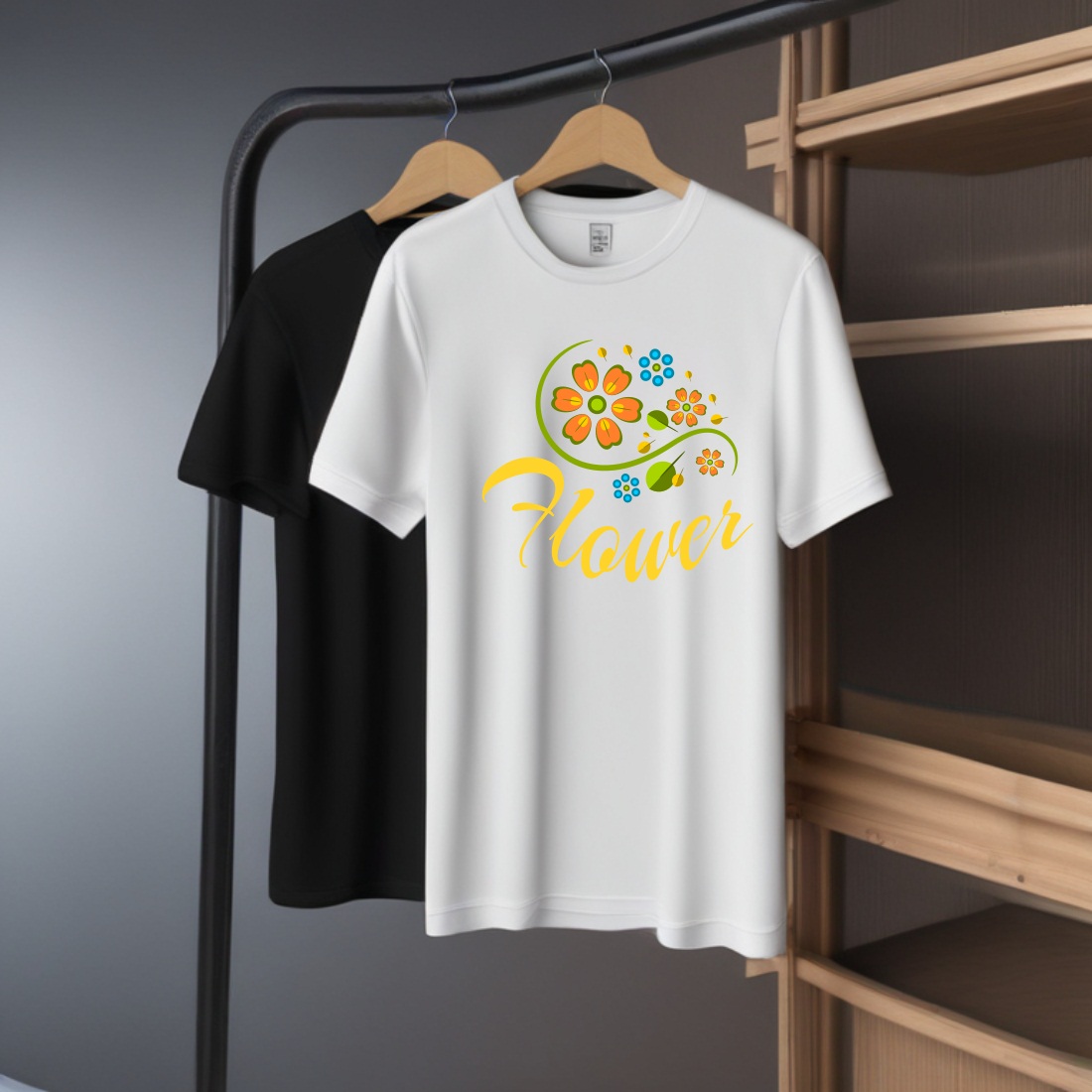 orange and blue flower kids t - shirt design preview image.