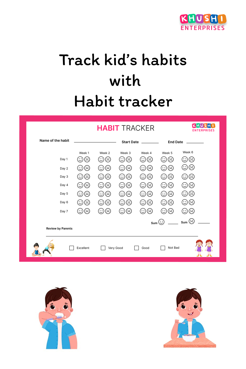 Habit Tracker for Kids pinterest preview image.