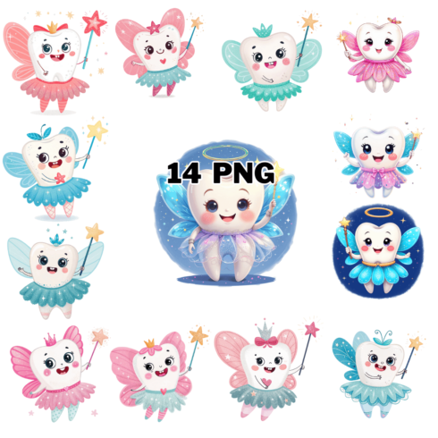 Colorful Cute Tooth Fairy Sublimation Clipart Bundle cover image.