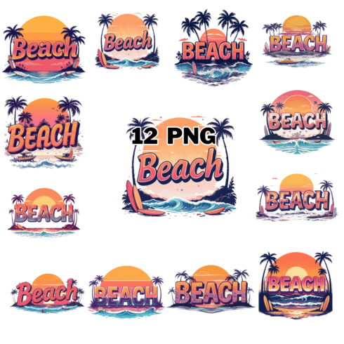 Watercolor Sunset Beach Sublimation Clipart Bundle cover image.