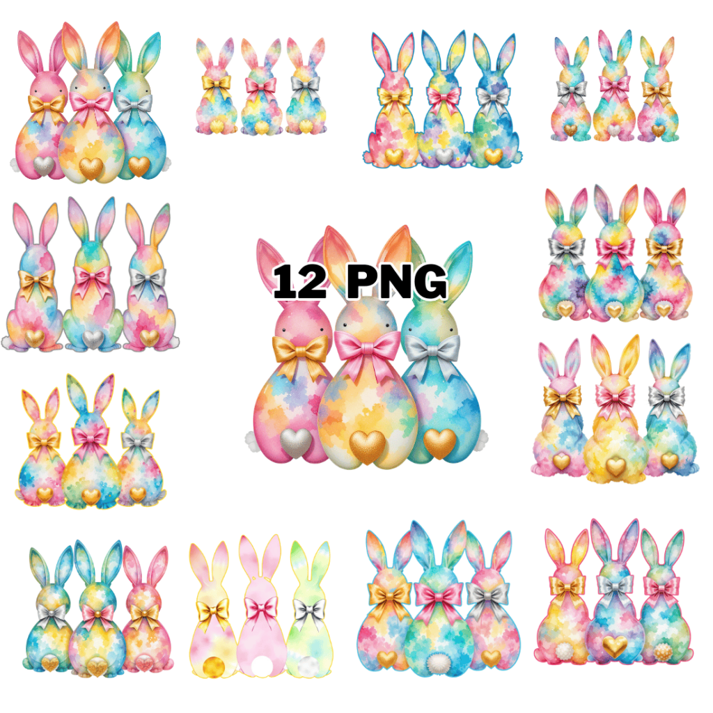Watercolor Bunnies with Bows Sublimation Clipart Bundle - MasterBundles