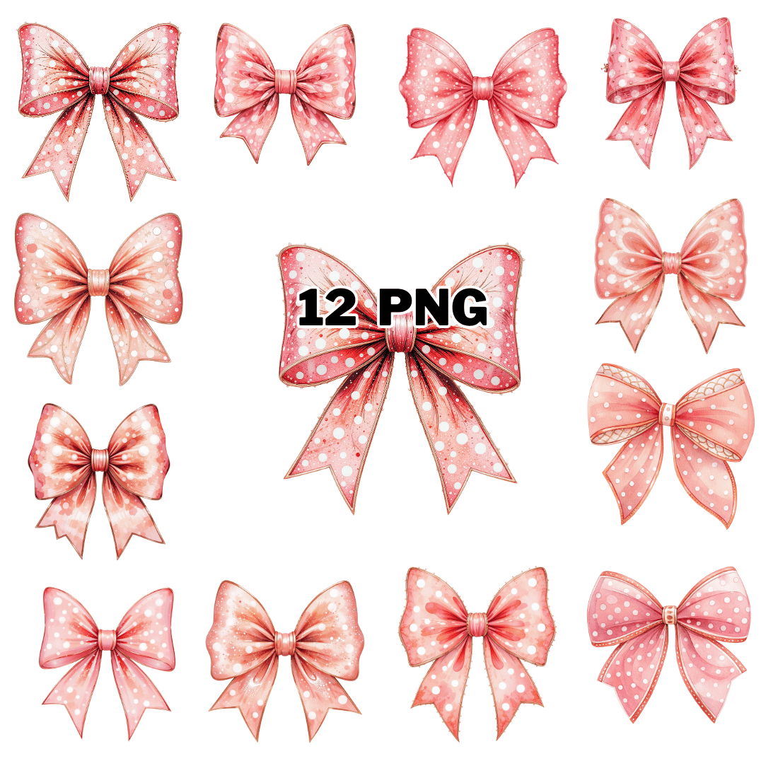 Watercolor Pink Bow with Polka Dots Sublimation Clipart Bundle cover image.