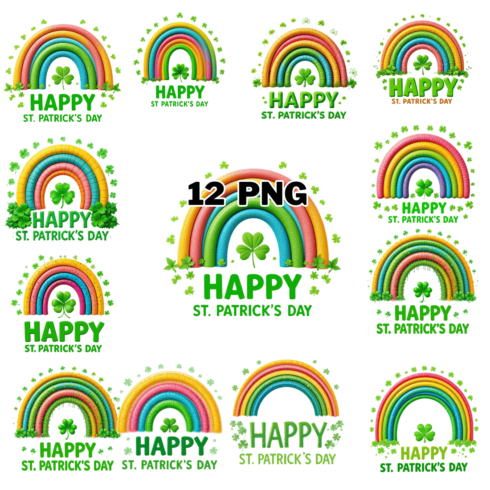 ST PATRICKS DAY Text With Rainbow Sublimation Clipart Bundle cover image.