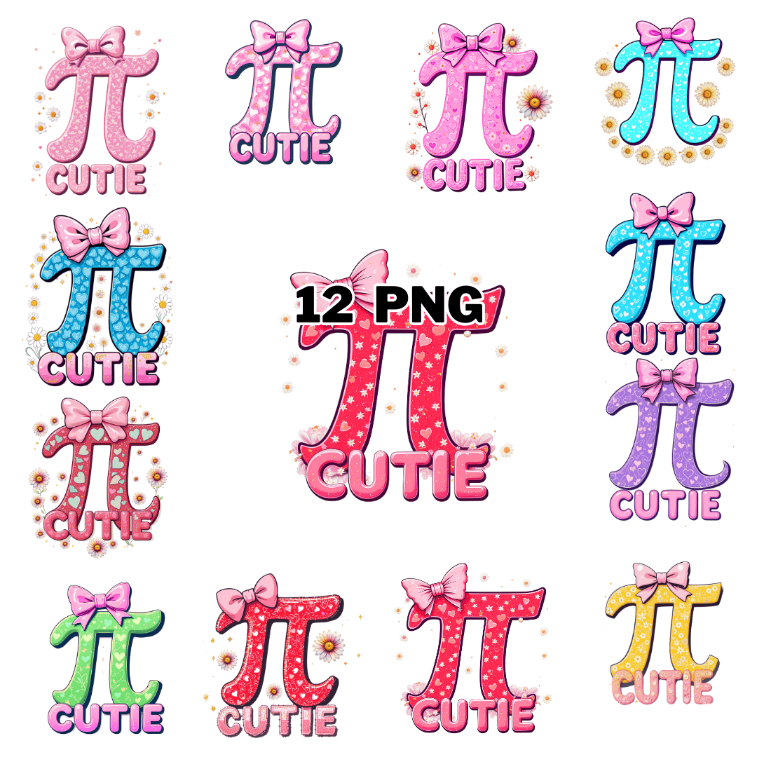 Colorful Cutie Pi Sublimation Clipart Bundle cover image.