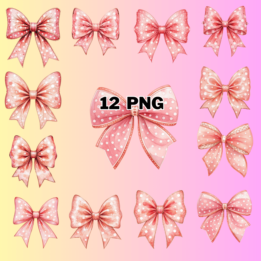 Watercolor Pink Bow with Polka Dots Sublimation Clipart Bundle preview image.