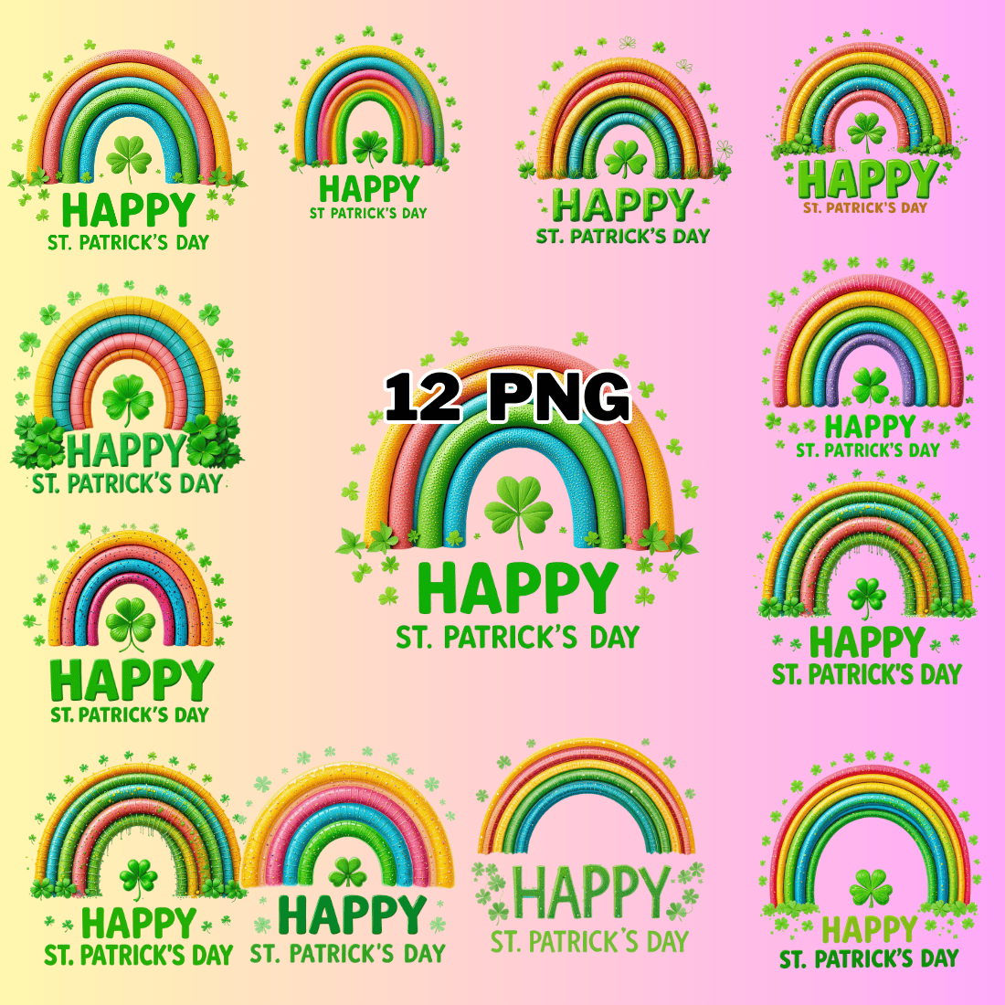 ST PATRICKS DAY Text With Rainbow Sublimation Clipart Bundle preview image.