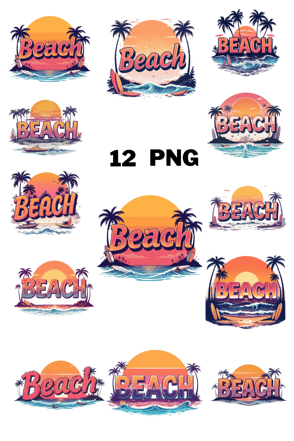 Watercolor Sunset Beach Sublimation Clipart Bundle pinterest preview image.