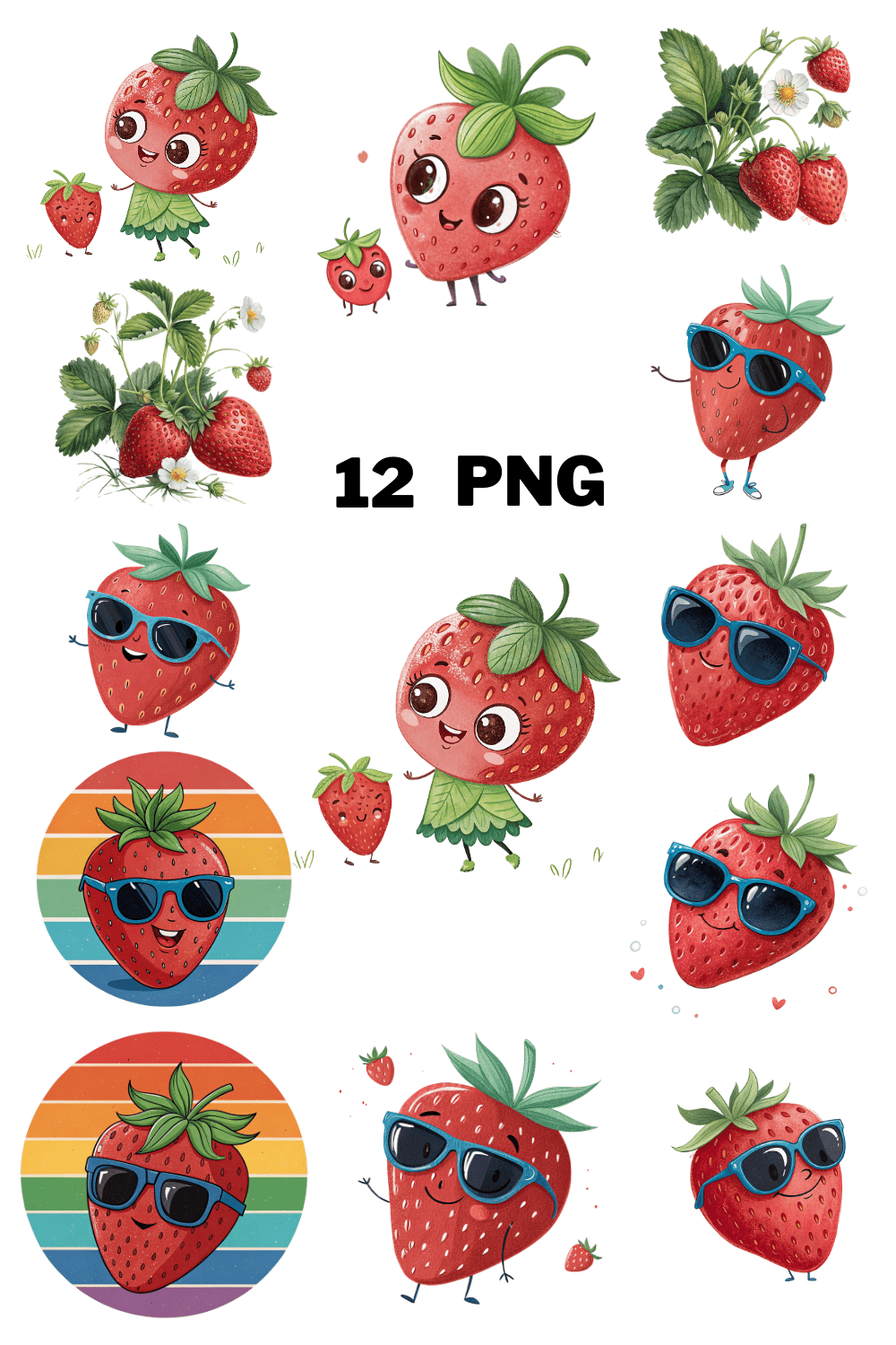 Watercolor Cute Strawberry Sublimation Clipart Bundle pinterest preview image.