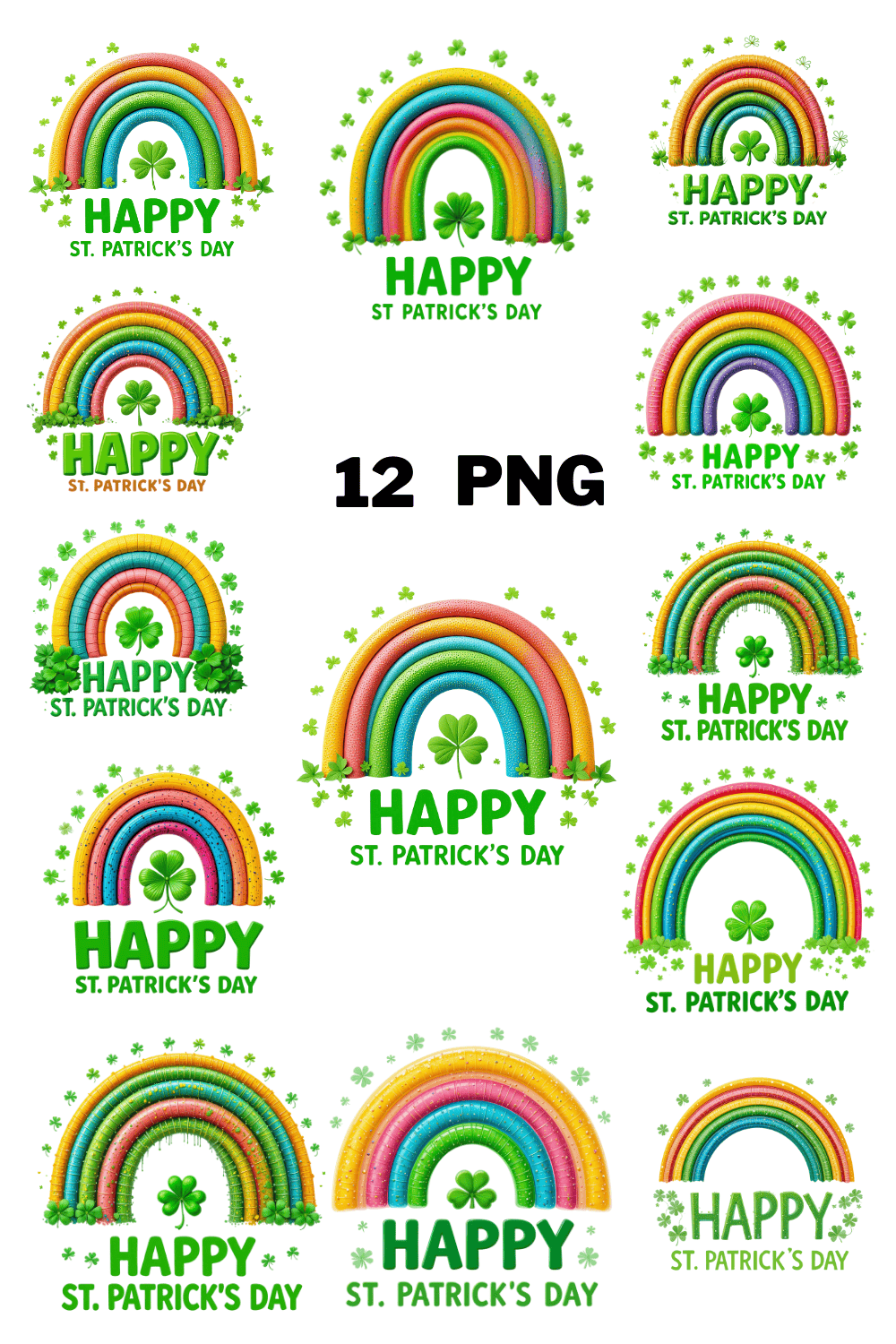 ST PATRICKS DAY Text With Rainbow Sublimation Clipart Bundle pinterest preview image.