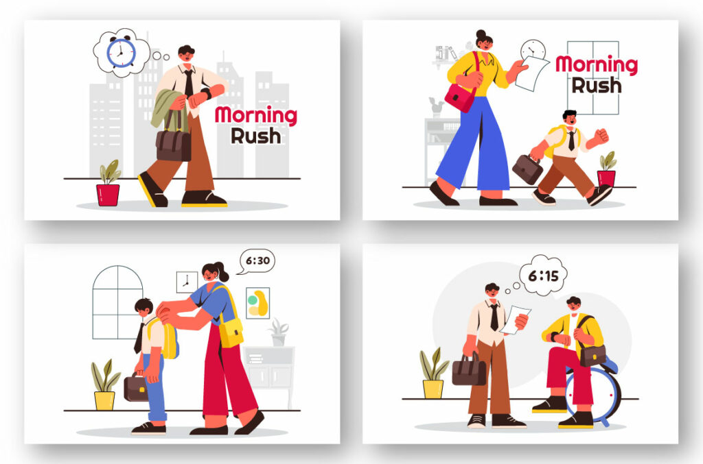 Morning Rushing 9 Morning Rush Hour Illustration - MasterBundles