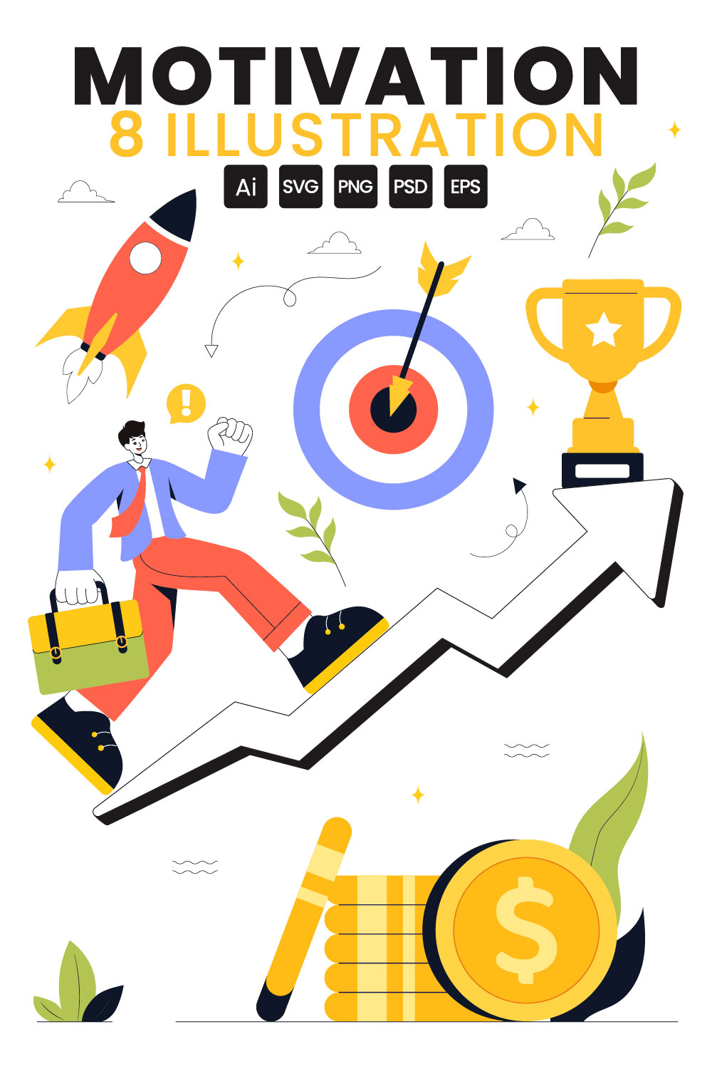 8 Business Success and Motivation Illustration pinterest preview image.