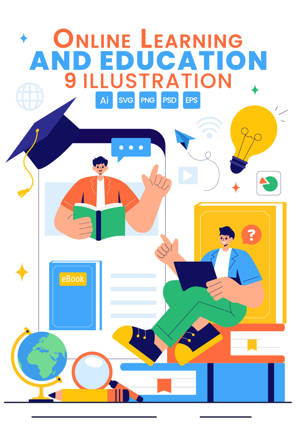 9 Online Learning and Education Illustration pinterest preview image.