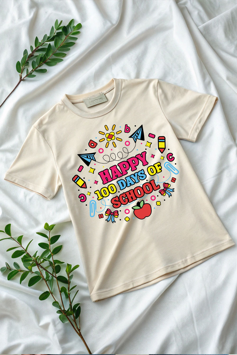 Happy 100th days of school Typography design template for t shirt , mug, bag, poster, stickers, frame artwork, and much more pinterest preview image.