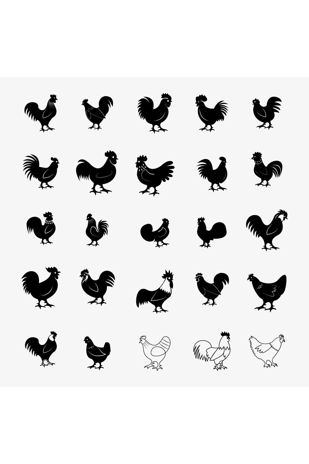 Rooster and Hen Silhouette Designs Collection pinterest preview image.