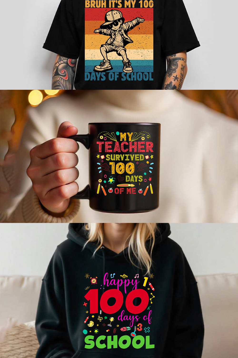 10 Designs Bundle for 100 Days of School pinterest preview image.