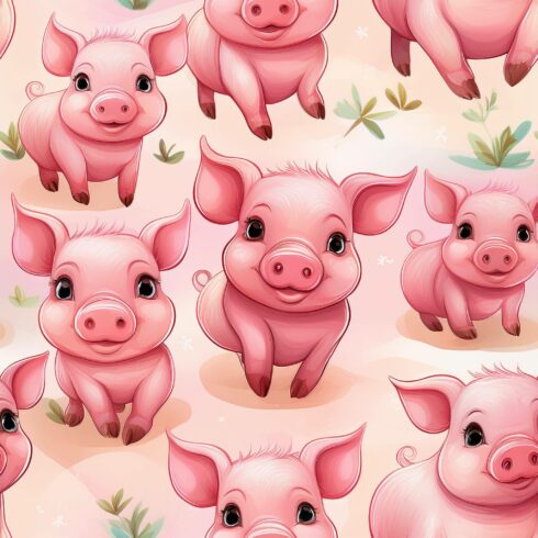 Seamless Cute Pink Cartoon Pig Pattern – Playful Piglets on Soft Pastel Background cover image.