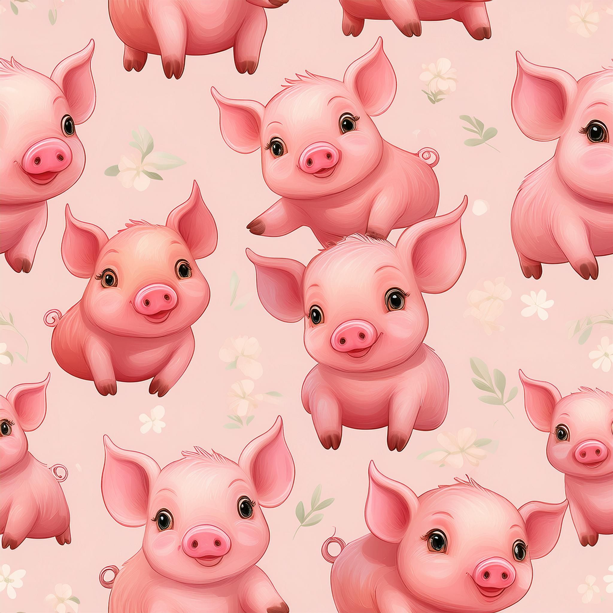 Seamless Cute Pink Cartoon Pig Pattern – Playful Piglets on Soft Pastel Background preview image.