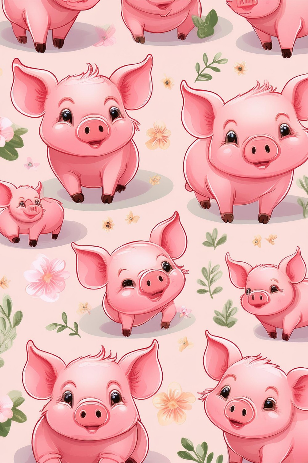 Seamless Cute Pink Cartoon Pig Pattern – Playful Piglets on Soft Pastel Background pinterest preview image.