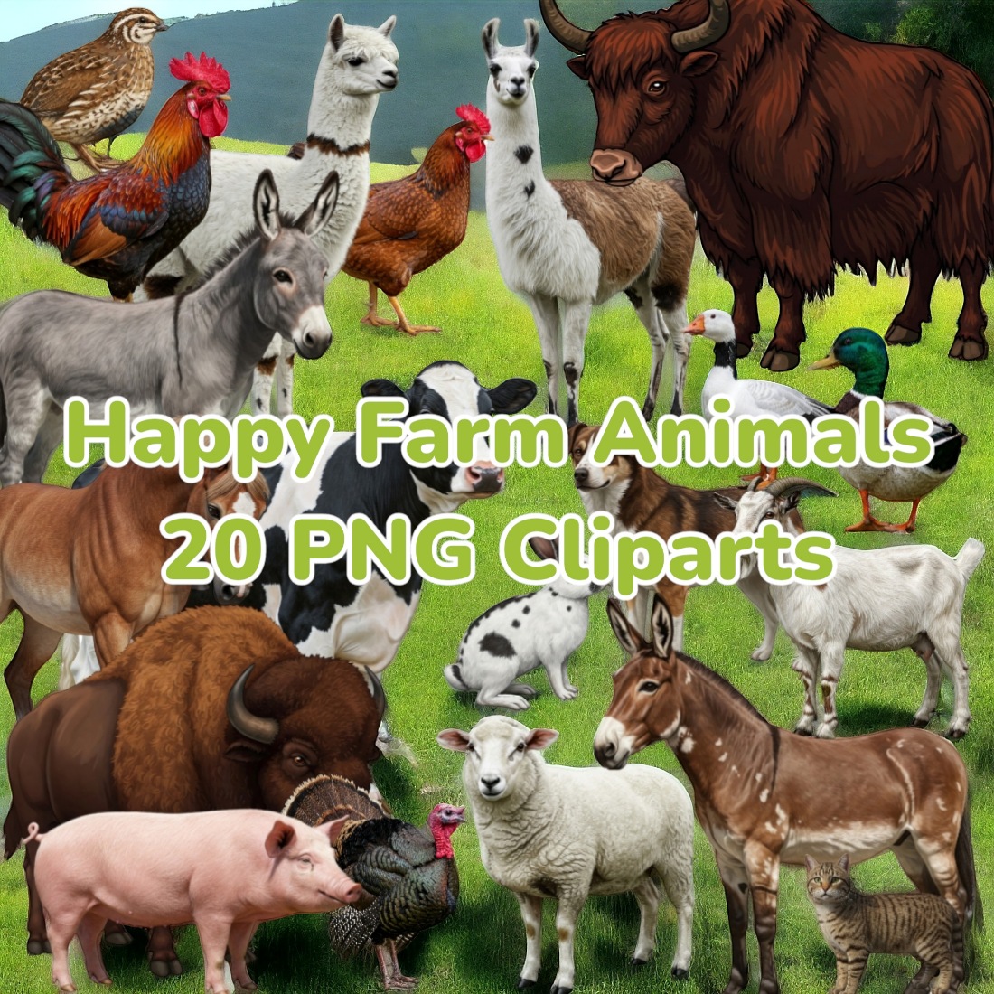 Ultimate Farm Animal Clipart Bundle – 20 High-Resolution PNGs (300 DPI) preview image.