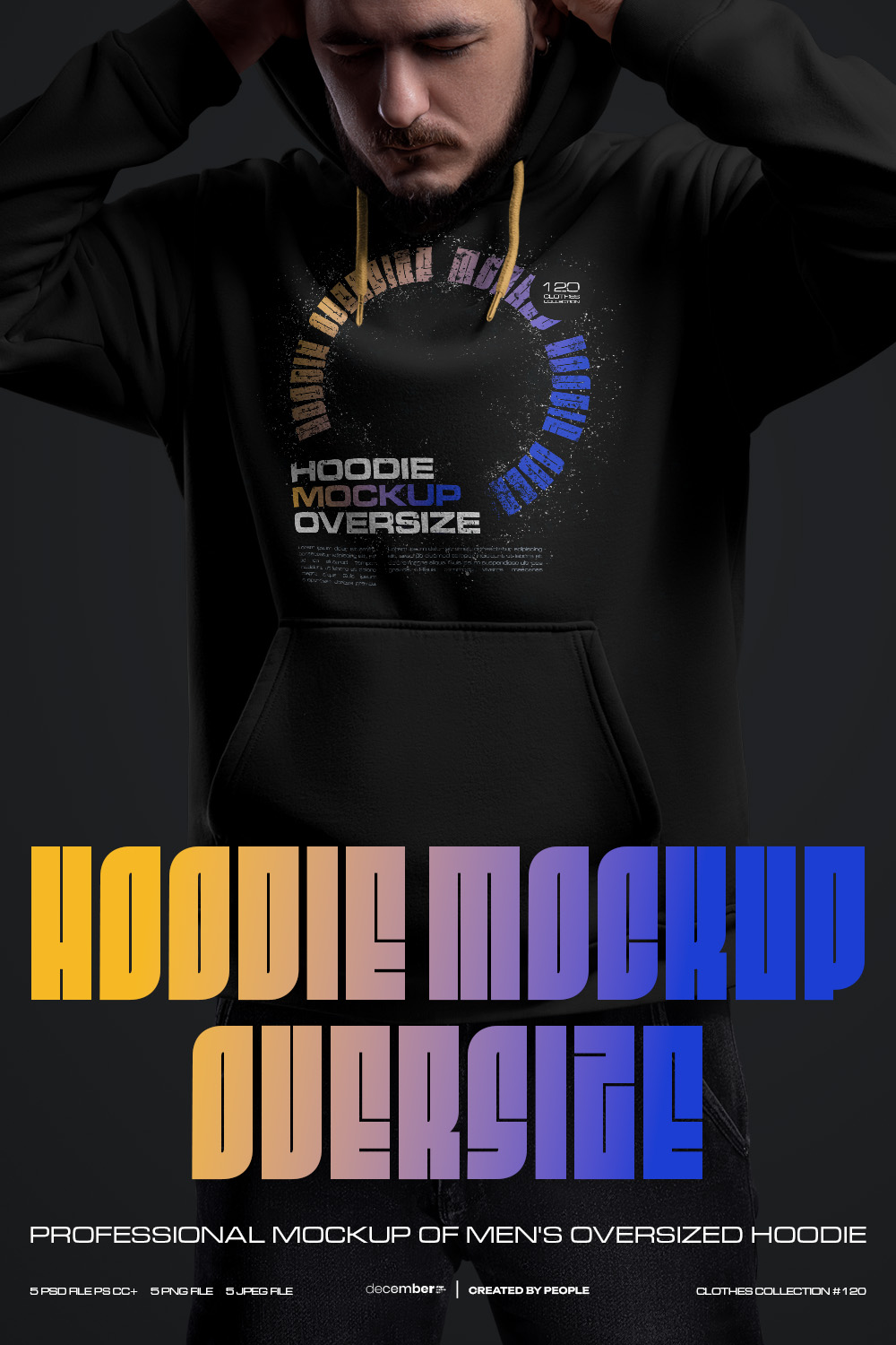 5 Mockups Oversize Hoodie Dark Light vol 02 pinterest preview image.