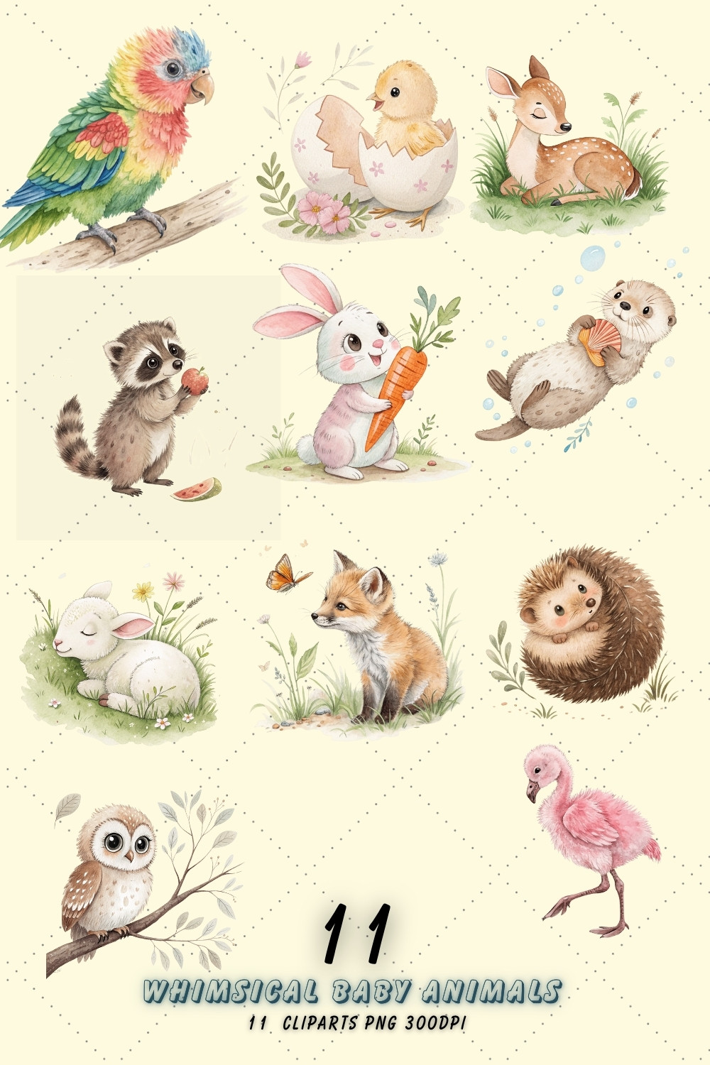 Spring Baby Animals Watercolor Collection – Fluffy Bunnies, Chicks, Lambs, and Ducklings for Seasonal Projects pinterest preview image.