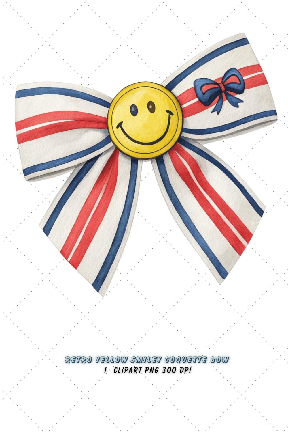 Retro Yellow Smiley Coquette Bow Clipart, retro smiley bow, yellow coquette bow, vintage bow design, smiley face clipart, digital bow design, cheerful retro bow, smiley bow art, retro yellow design, coquette bow art, smiley sublimation design pinterest preview image.