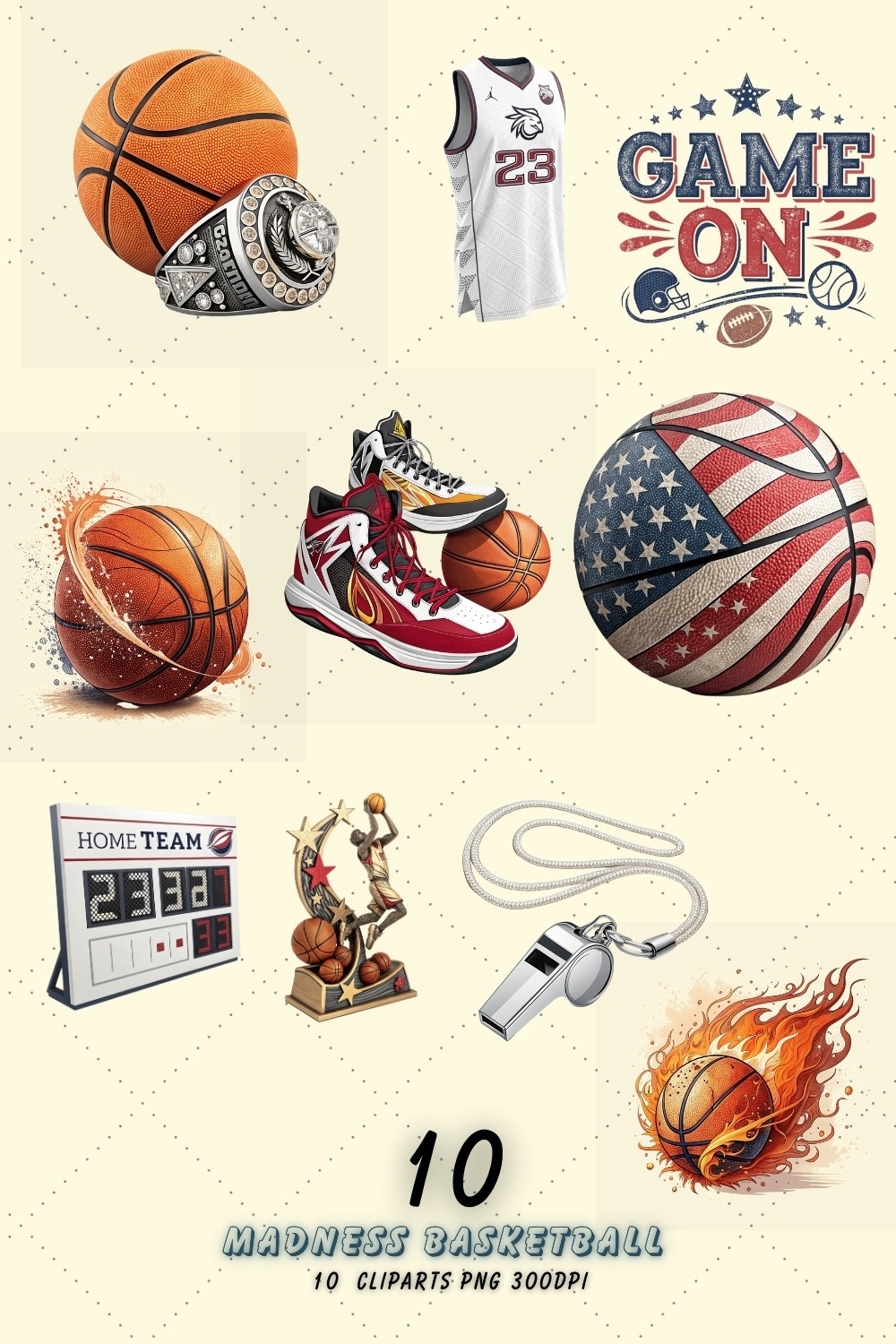 March Madness Basketball Sublimation Clipart – Sports-Themed Designs for T-Shirts, Mugs, and DIY Projects pinterest preview image.