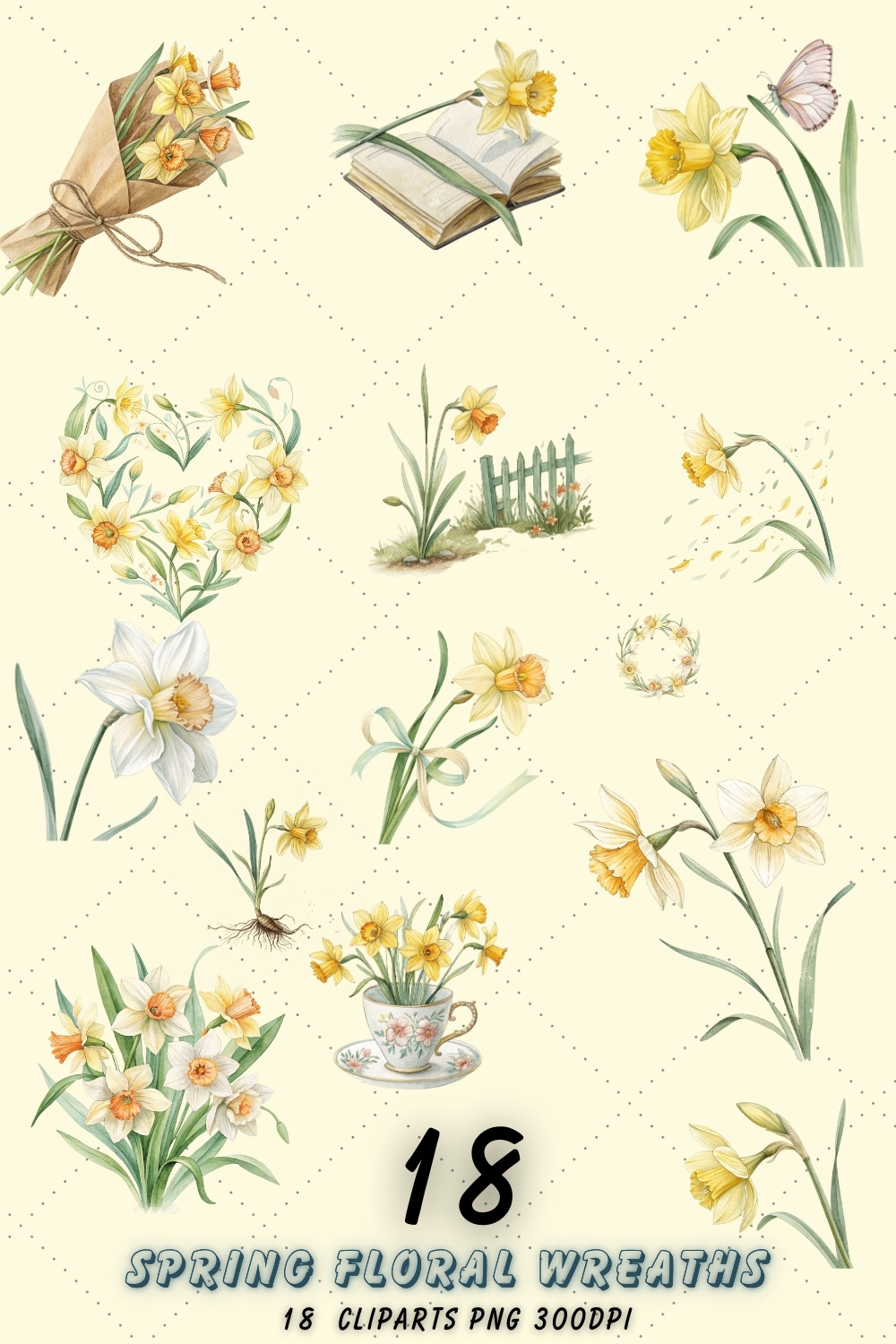 Spring Floral Wreaths & Frames Sublimation Clipart – Watercolor Designs for Invitations, Logos, and DIY Projects pinterest preview image.